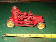 Rare Vintage Kenton Toys Red  Gold Cast Iron Fire Pump Firetruck Toy w/ Bell