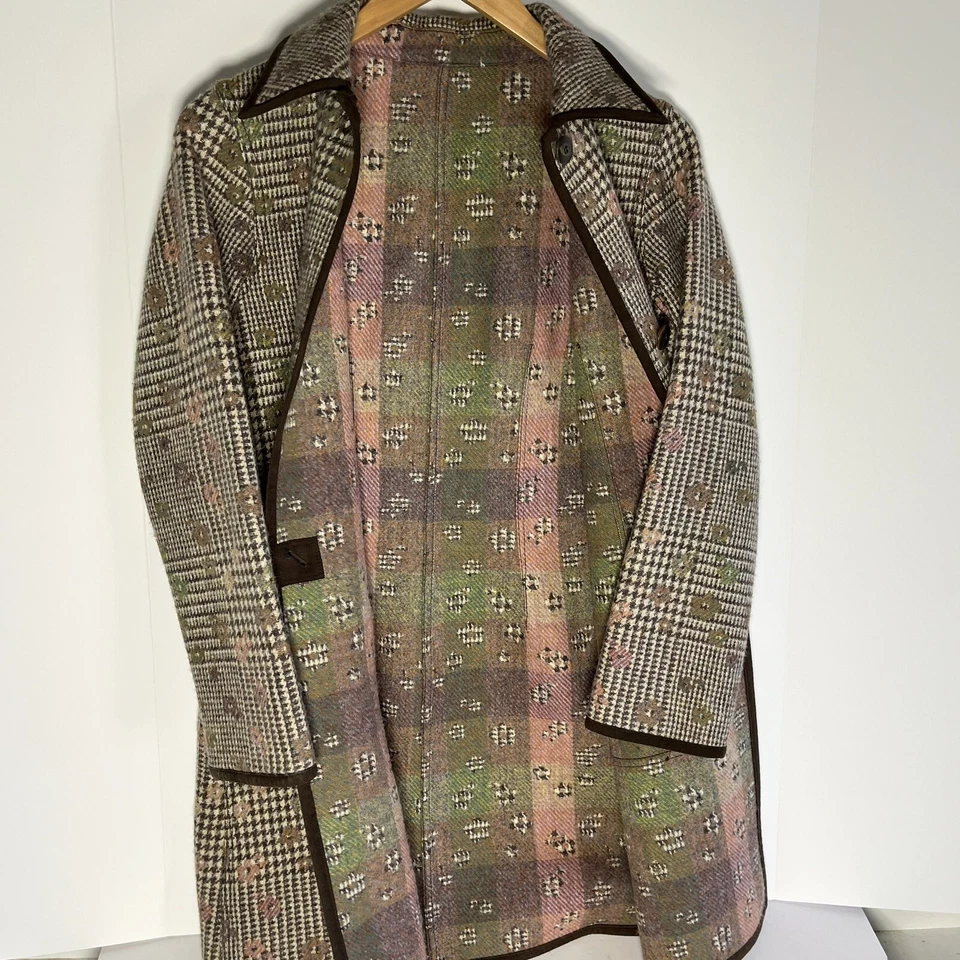 Vtg 40’s Reversible Handmade Floral Houndstooth Tweed/Wool Jacket Coat Women Med - Image 2 of 4