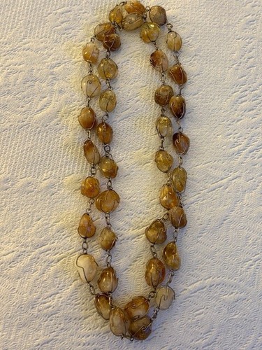 VINTAGE RAW OR ROUGH CITRINE POLISHED QUARTZ STONE & SILVER LONG NECKLACE - Picture 6 of 12