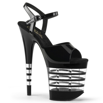 PLEASER FLAMINGO-809LN Black Patent Women 8'' Heel Platform Ankle Strap Sandal