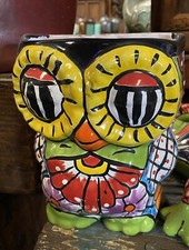 TALAVERA MEXICAN POTTERY - COLORFUL OWL PLANTER 1 - Small   FREE FREIGHT  