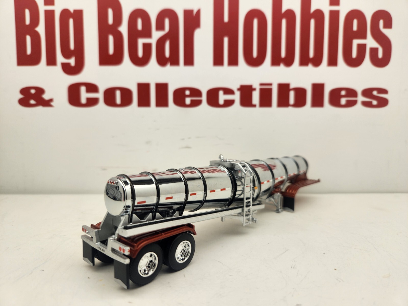 New 1/64 DCP Chrome/Copper W/Blk Band Tandem Axle Polar Deep Drop Tanker Trailer