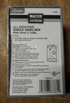 Master Electrician All-Weather Single Gang Box w/ three 1/2  Holes 19JS-0664-X6