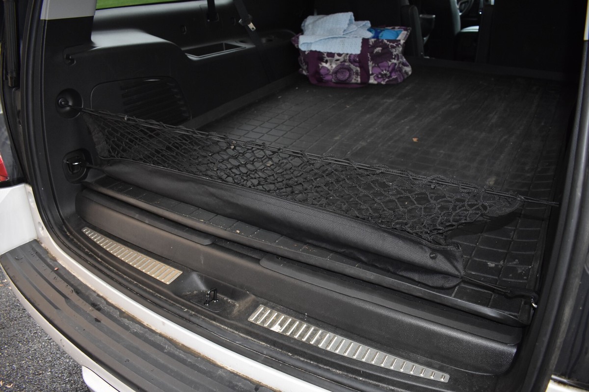 Elastic Cargo Net For Cadillac Escalade, Chevy Suburban/Tahoe, GMC Yukon (2021-2025) - Trunk Organizer, Black Mesh