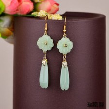 Jade Flower Earrings Jewelry Amulet Natural Women Drop Jadeite 925 Silver Charm