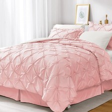 JOLLYVOGUE Pink/Ivory Full Size Comforter Sets 7 Pieces, Pintuck Bed in a Bag...