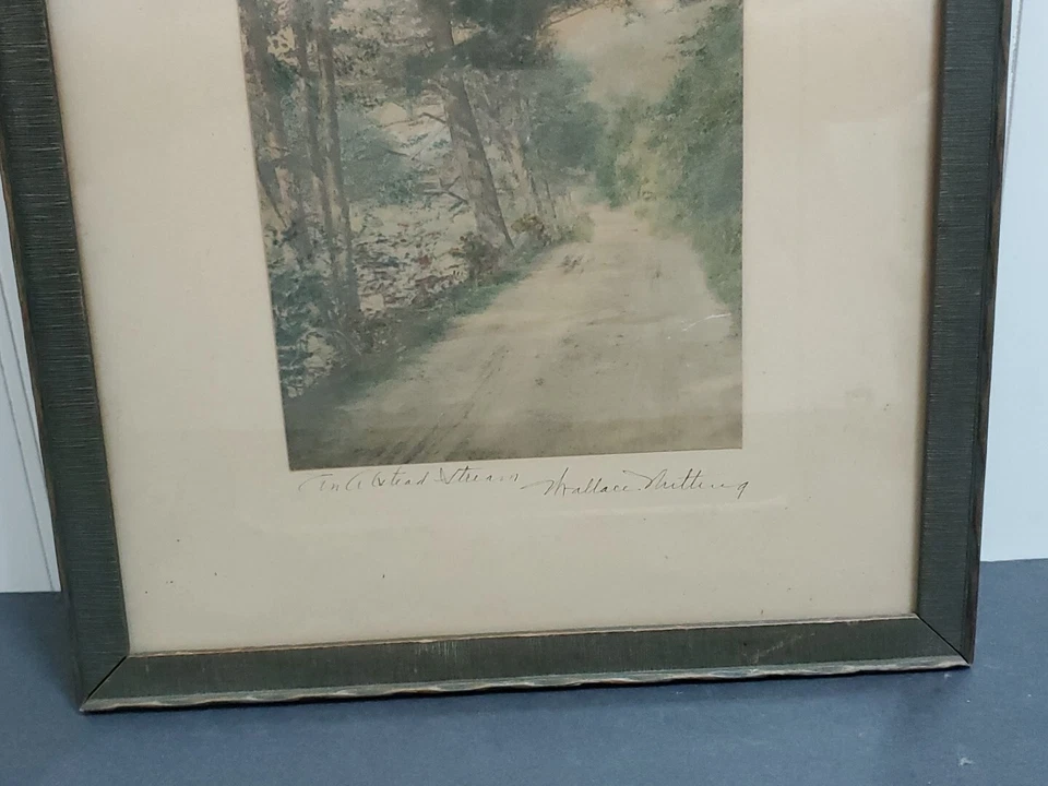 WALLACE NUTTING Hand Colored Landscape Photograph Signed 1920s AN ALSTEAD STREAM - Image 4 of 4