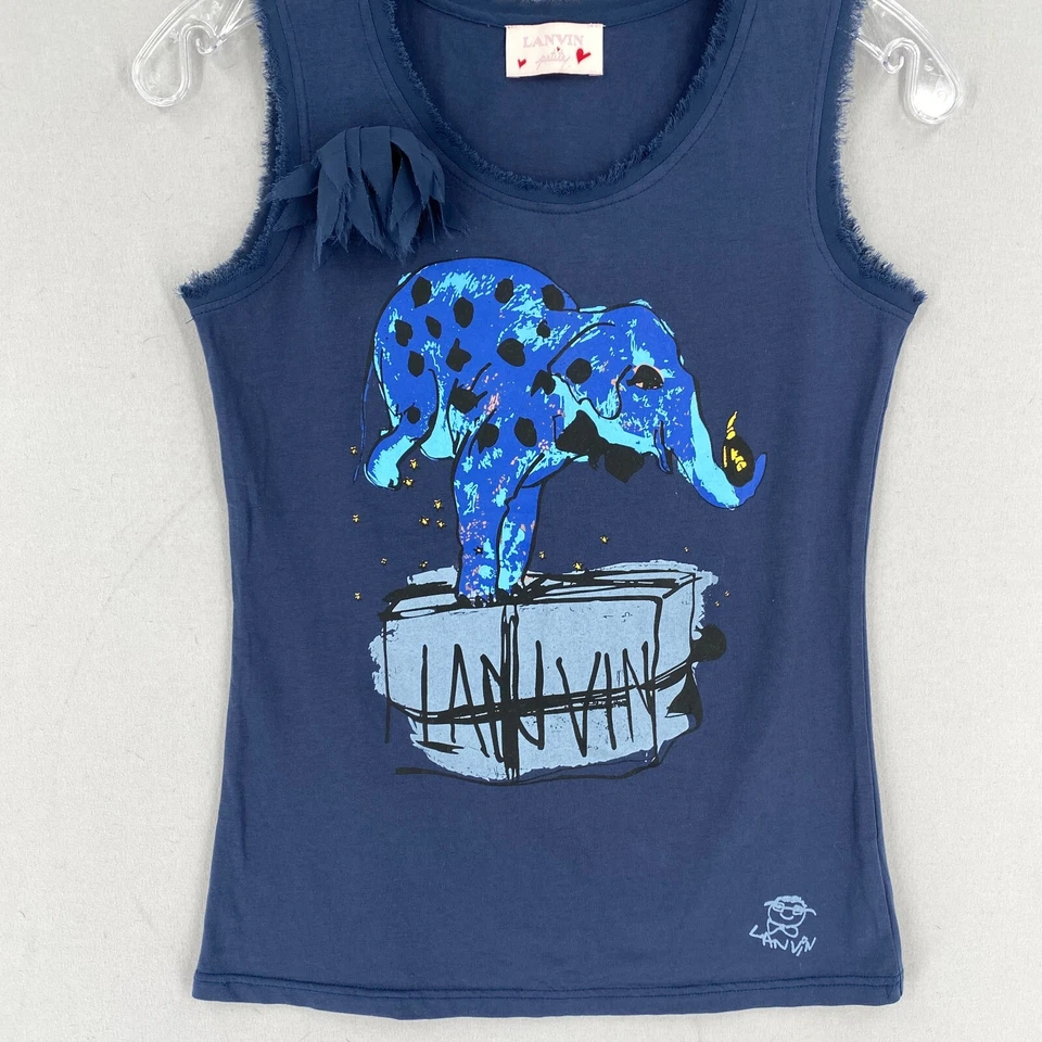 Lanvin Petite 尺寸 P2XS 大象印花背心蓝色棉质丝绸 — 第 2/4 张图片