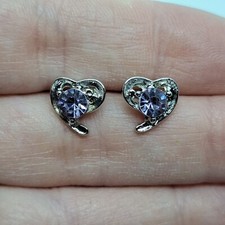 Amethyst Heart Stud Earrings Purple