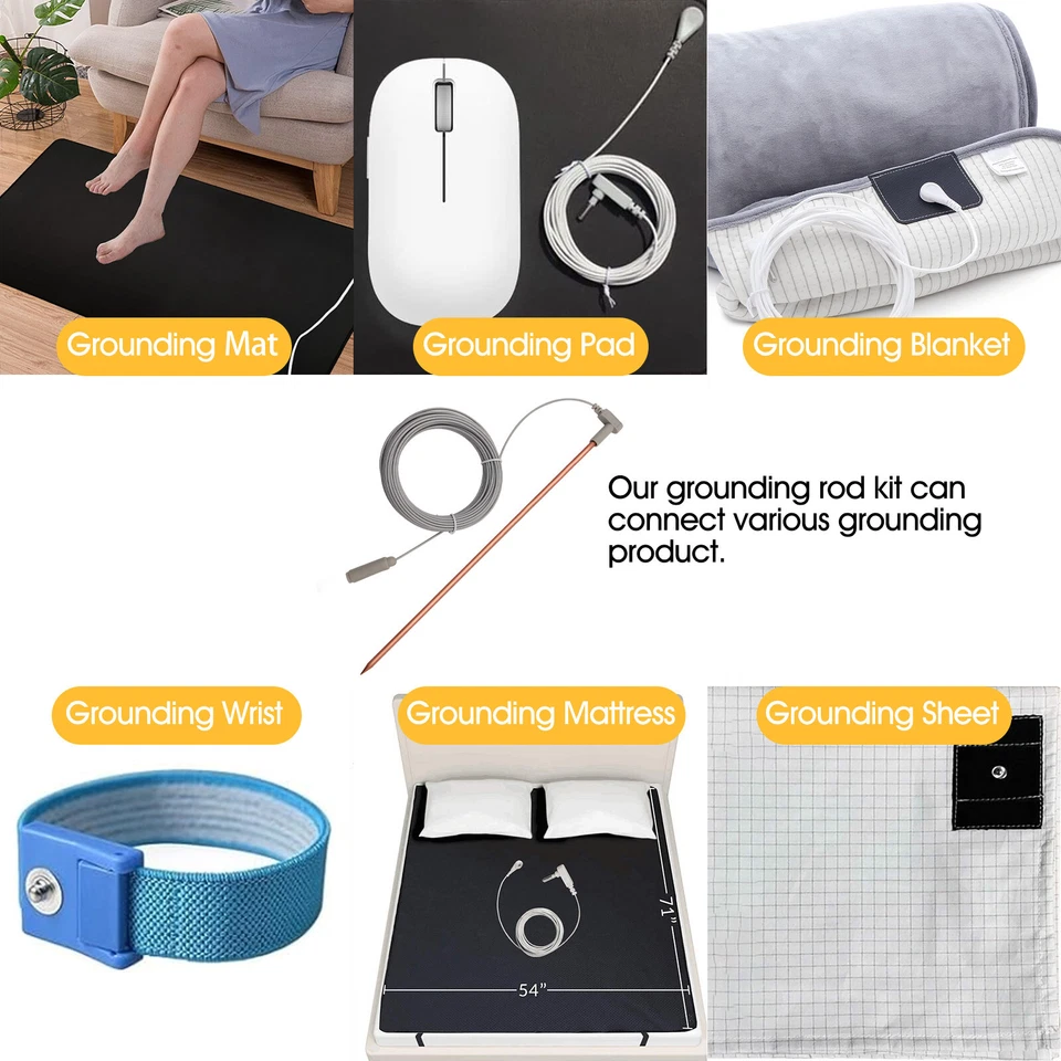 Varilla de puesta a tierra de cobre con cable de tierra de 40 pies y clip de cocodrilo varilla de tierra portátil Foto 3 de 4