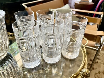 RLL Ralph Lauren Glen Plaid Highball Glasses Tumblers Crystal 6.25 Tall  Set 6 | eBay