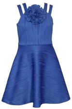 NEW Bonnie Jean Girl Size 10 "ROYAL BLUE ROSETTE" Crinkle-Pleat Skater Dress NWT