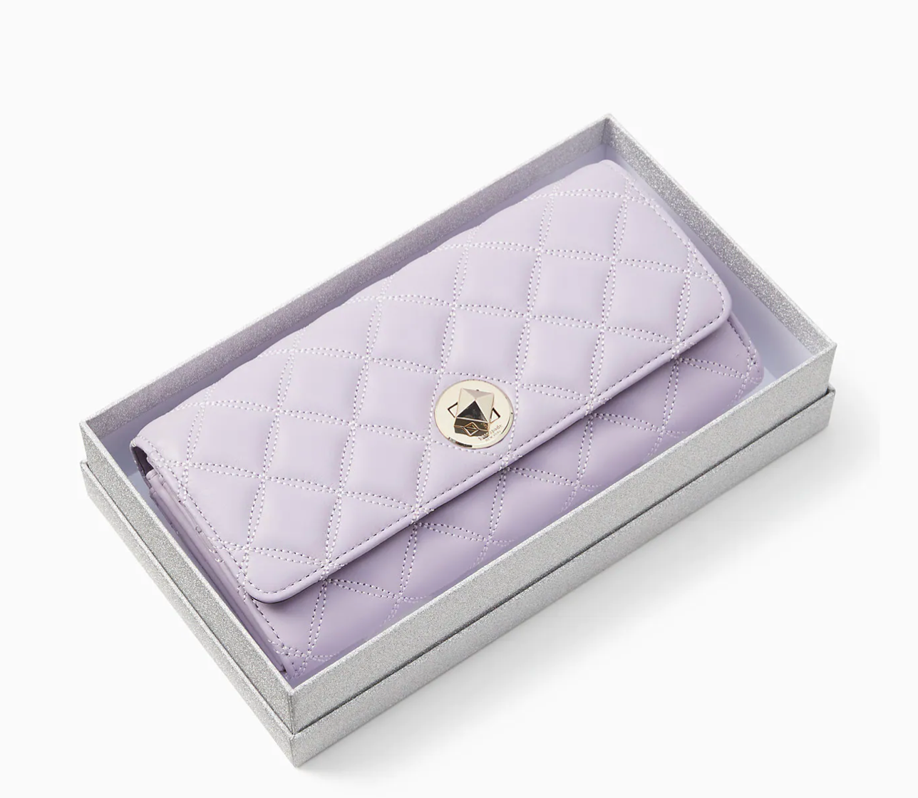 Kate Spade Tinsel Natalia Smooth Quilted Boxed Large Turn Lock Wallet