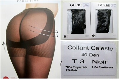 Neu. GERBE. 2er Set flache Bauchstrumpfhose ''CELESTE''. Größe 3. Schwarz 40 Denier