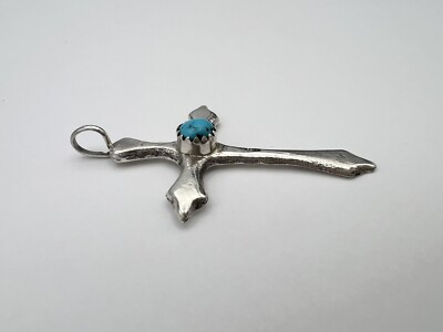 Navajo Signed G Skeets Sterling Silver Turquoise Pendant 1.85