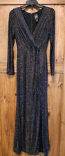 Vintage NW Nightway Evening Dress Womens Size 6 Blue Metallic Shimmery Long