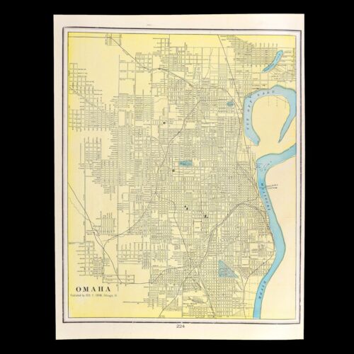 ca 1904 Vintage OMAHA Map Nebraska City Street Original Antique Old Road - Picture 1 of 10