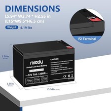 MIADY 12V 7AH RECHARGEABLE SEALED LEAD ACID BATTERY 2 PACK SLA12V7A - Black