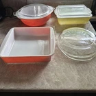 Lot Of 2 Vintage Pyrex Refrigerator + 1 9” Square Baking+ Extra Round Lid