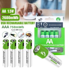 4Pcs 1.5V 2600mWh 750mWh AA AAA Battery Type-C USB Rechargeable Li-ion Batteries