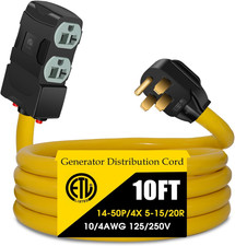 50 Amp to 20 Amp 110V RV Distribution Adapter, NEMA 14-50P to 4 X 5-20R/15R RV G