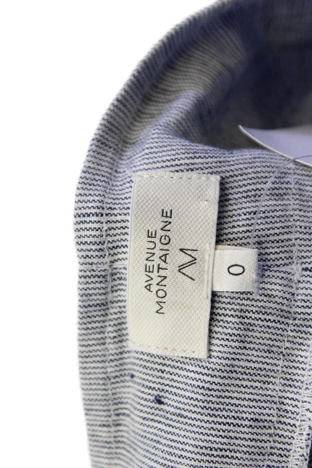 Pantalones cortos Avenue Montaigne para mujer de lino a rayas tiro medio azules talla 0 Foto 4 de 4