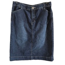 Christopher  Banks Dark Wash Denim Knee Length Skirt Womens 10 Blue Stretch
