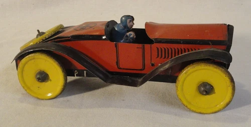 LOOK! VINTAGE 1920`S MARX KING SPEEDSTER TIN LITHO WIND-UP RACER CAR!