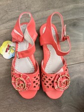 Vesely Mishka Girls Coral Sandals Rhinestone Bow EU 31 US 13 NWT