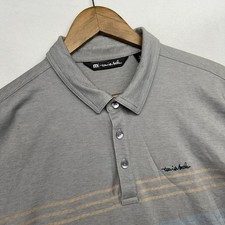 Travis Mathew Polo Shirt Men's Large Gray Golf Performance office Tech Spellout