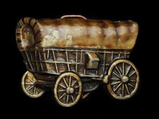 NE09137 VINTAGE 1970s CUT-OUT  COVERED WAGON  OLD WEST BELT BUCKLE