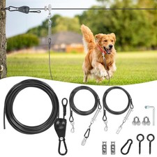 150FT Black Dog Runner for Yard with 10FT  16FT Tie Out Cables, Upgraded Pul...