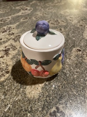 Vintage Jam Jar with Lid Ceramic Motif Sugar Dish Fresh Medley Brand New