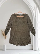 Rafaella Women’s Bronze Metallic Tunic Top Medium Lightweight Stretch Fall Chic