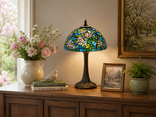 Tiffany Style Stained Glass Apple Blossom Floral Table Lamp