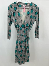 DIANE VON FURSTENBERG Naoki Silk Wrap Classic Size 14 Black Print Women Dress