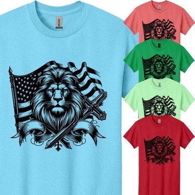 USA Flag Lion Animal Lover Men's Short Sleeve T-Shirt Funny USA New Gift Tee