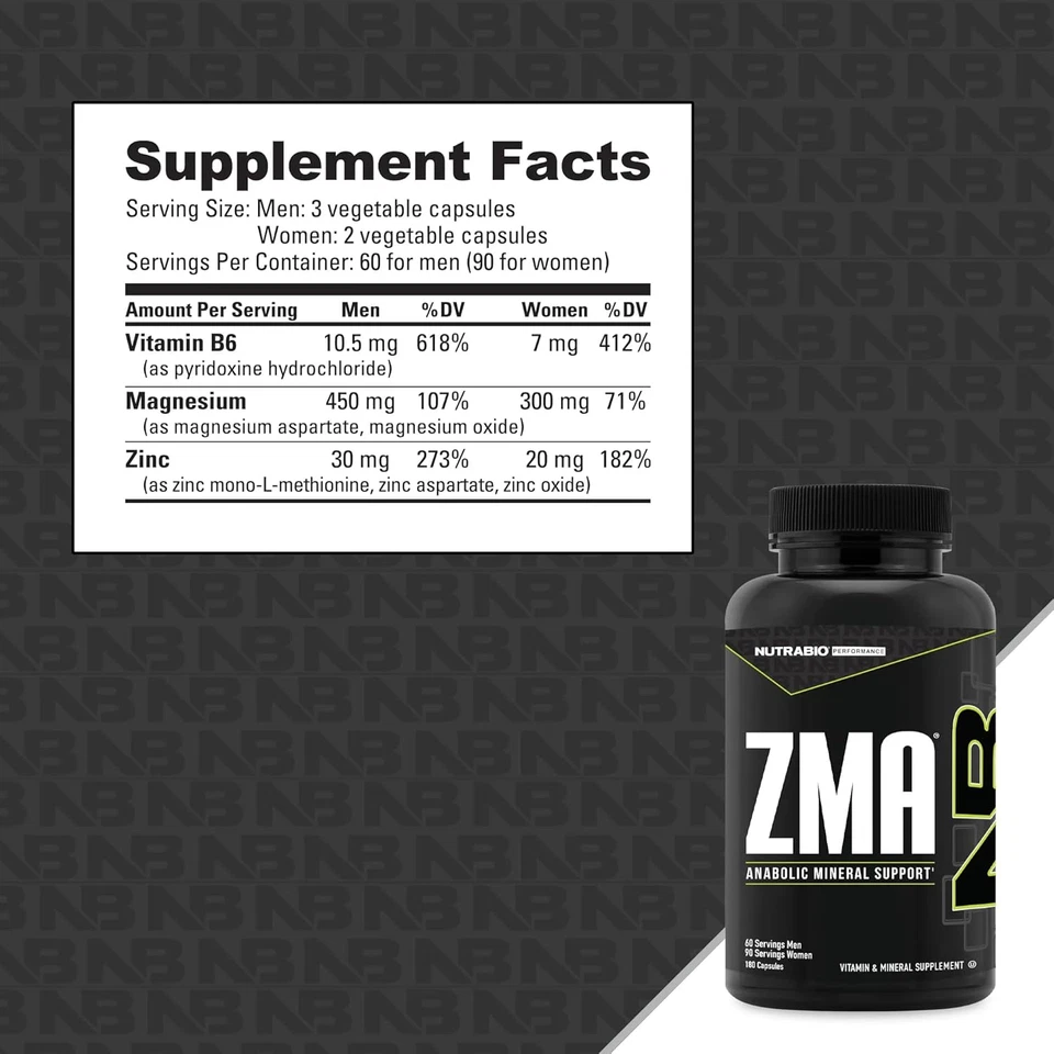 Добавки NutraBio ZMA для мужчин и женщин — цинковые магниевые добавки для поддержки  - Изображение 3 из 4