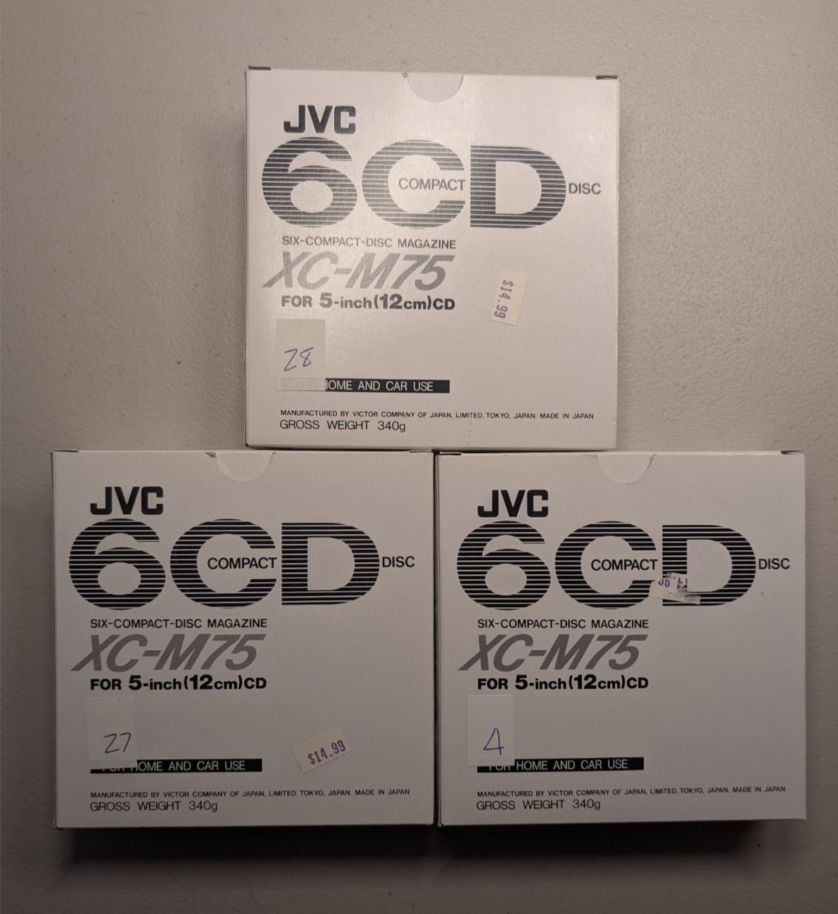 Lot of 3 (THREE) JVC XC-M75 6-Disc CD Changer Magazines / Cartridges w/ Sleeves