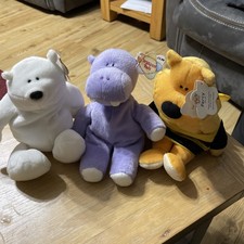 Three Treasured Pals Bean Bag Plush Toys Polar Bear Hippo Cat Vintage 2004