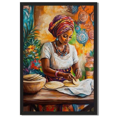 African Woman Making Bread Wall Art Canvas Oil Paintings Reproduction