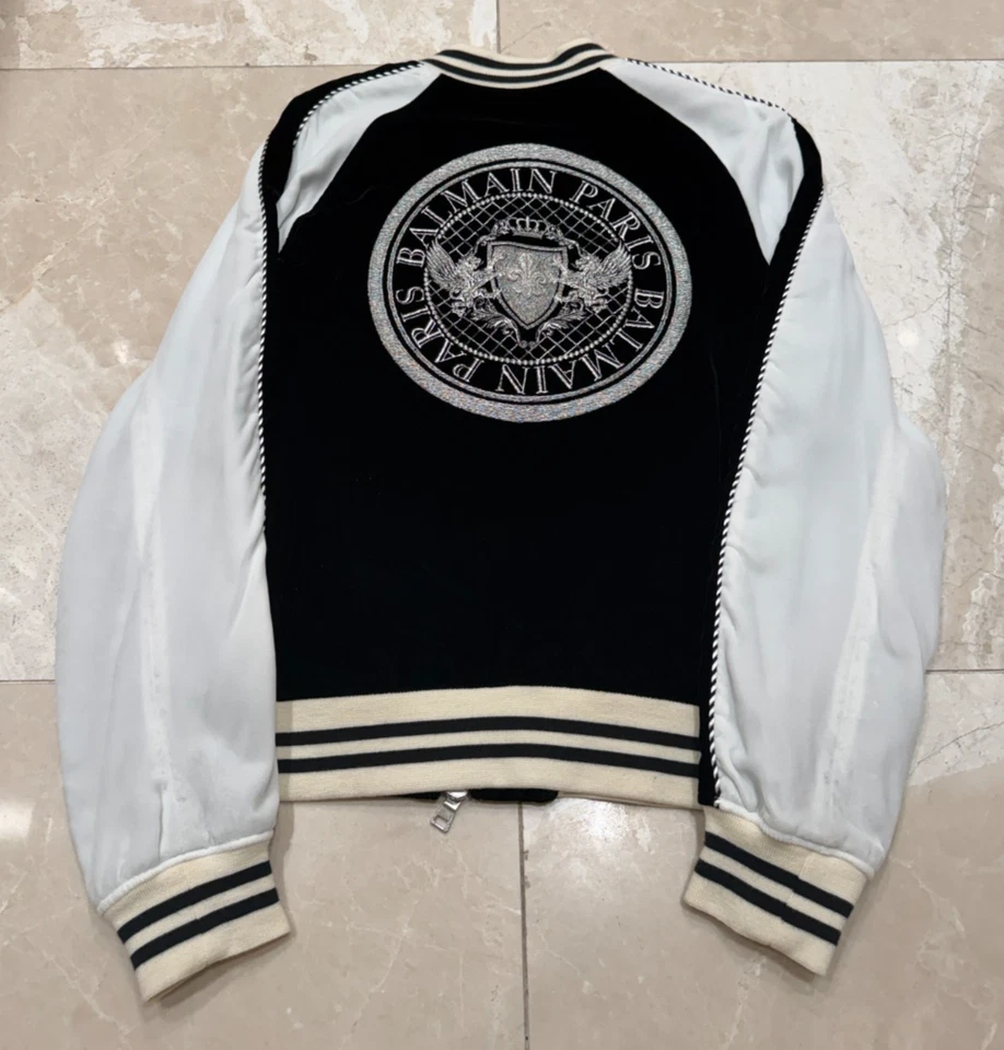 Chaqueta Bomber BALMAIN Terciopelo Negro/Blanco (Grande) Foto 2 de 4
