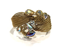NAPIER 1950S CUFF BRACELET GOLD TWISTED WIRE PEAR NAVETTE AB RHINESTONES EUC