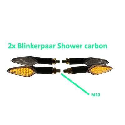 4x LED Miniblinker Shower carbon M10 E-geprüft UNIVERSAL für Motorrad Roller