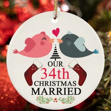 Our 34th Christmas Married Ornament Funny Bird Couple 34 Year Anniversary Gift