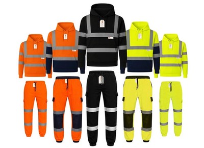 GM Hi Vis Hoodie Cargo Jogginghose Set Herren Reflektierend Trainingsanzug Workwear EN20471 UK