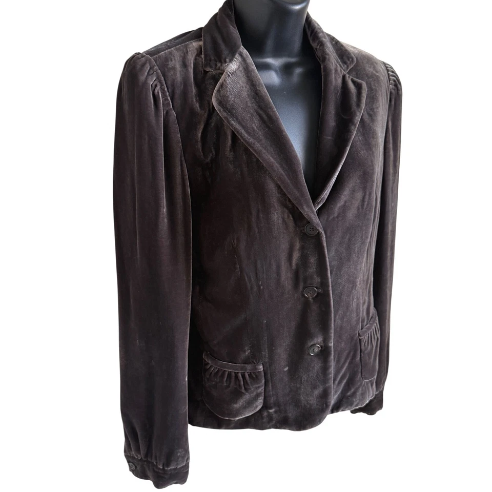 Blazer Tahari Marrón Chocolate Terciopelo Mediano Mezcla Seda Chaqueta Romántica Academia Foto 2 de 4