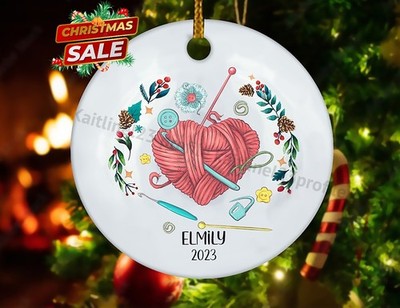 Personalized Crochet Christmas Ornament , Needles and Yarn Balls, Christmas C...