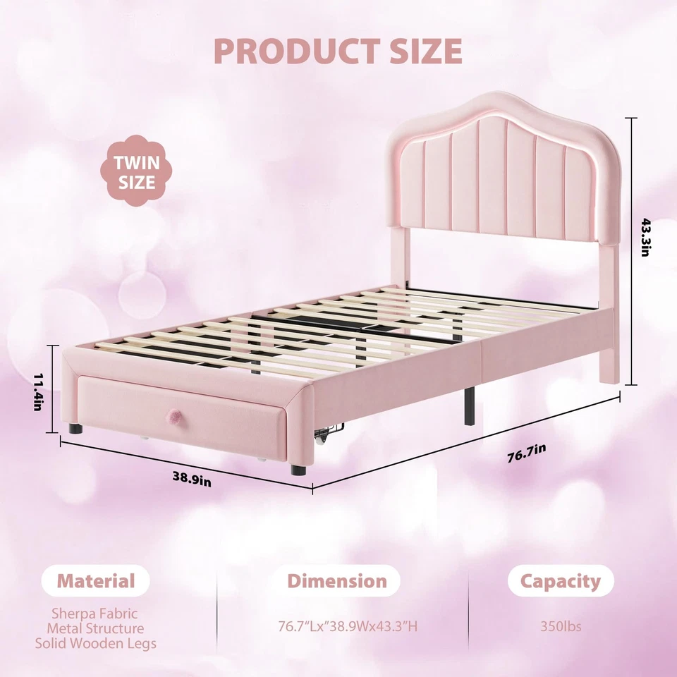 Marco de cama tapizado doble con cajón de almacenamiento y cabecero LED inteligente para niños Foto 2 de 4