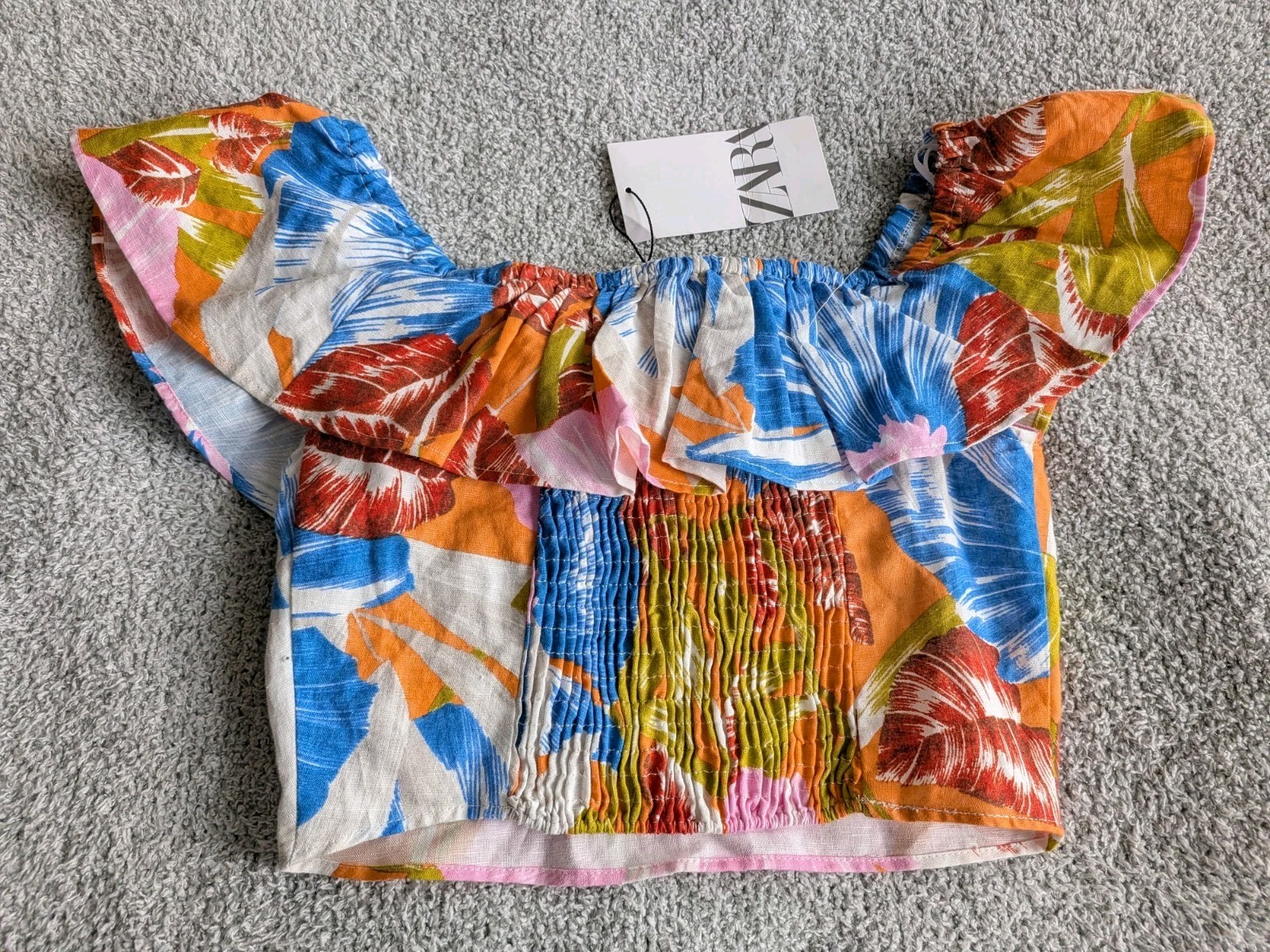 Zara Linen Fiesta Tropical Crop Top Size XS NWT thumbnail 9